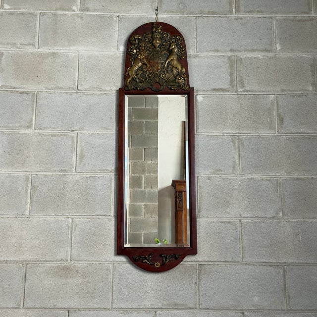 Metal Antique Mirror with English Royal Coat of Arms, 1900s For Sale - Image 7 of 11