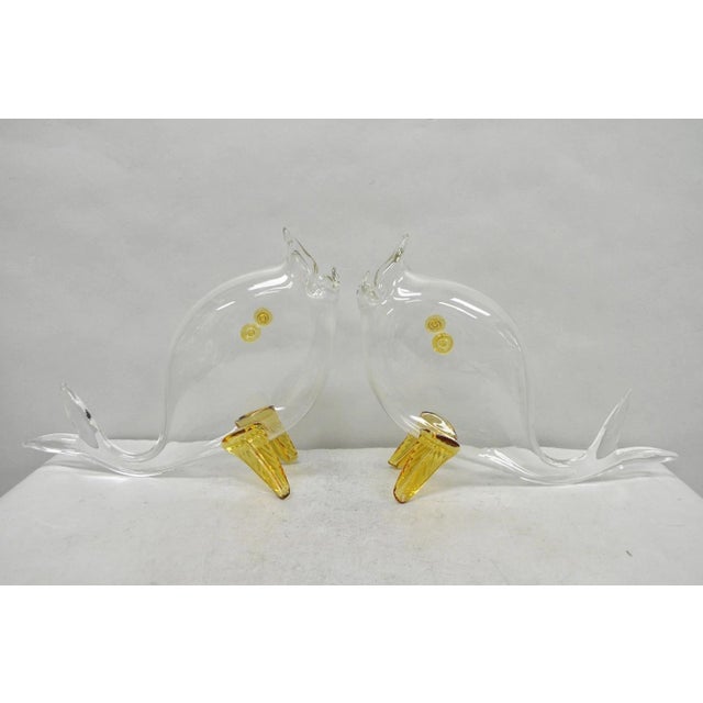 Vintage Mid Century Modern Blenko Style Amber Fin Blown Glass Fish Vase Bowl For Sale - Image 15 of 15