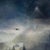 This photographic artwork presents a surreal landscape where a giant bear, adorned with a house on its back, traverses a...