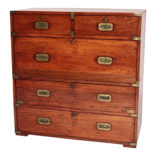 Antique Camphor Wood Two Part Campaign Chest For Sale