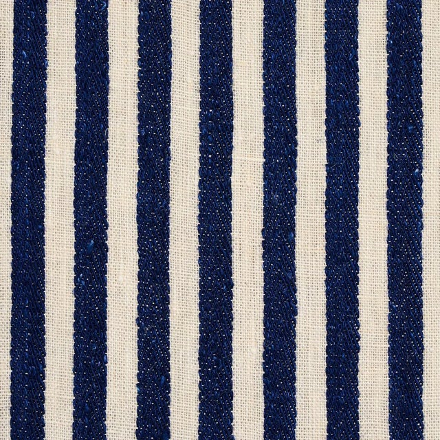 Rustic Sample - Schumacher Summerville Linen Stripe Fabric in Navy For Sale - Image 3 of 4