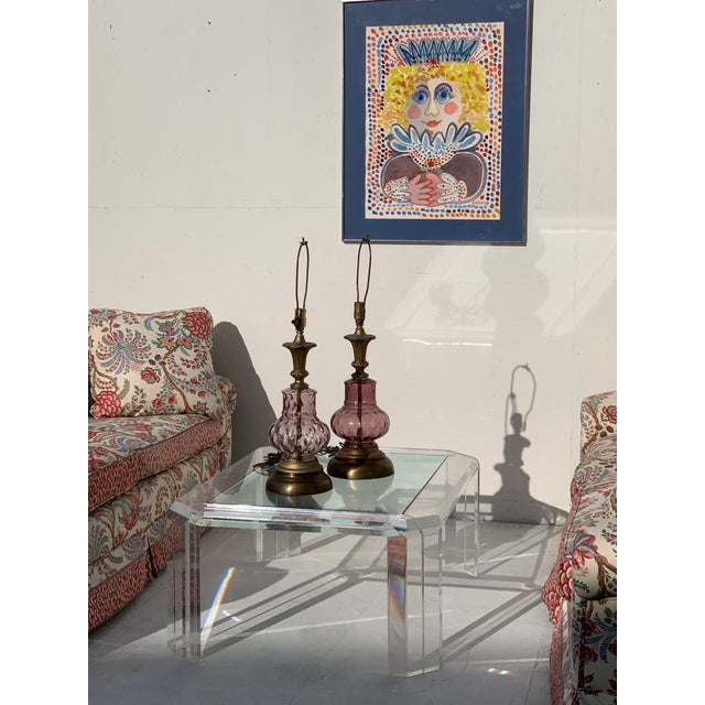Mid-Century Modern Venetian Purple Glass Lamps - A Pair For Sale - Image 3 of 10