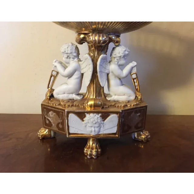 Antique Early 19th Century French Empire Porcelain Corbeille Centerpiece with Angel Supports For Sale - Image 4 of 13