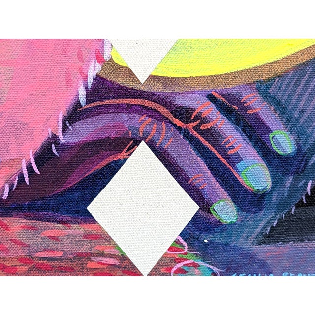 2021 Contemporary Abstract Pink and Blue Toned Biomorphic Rabbit Figure Painting by Cecilia Beaven For Sale - Image 10 of 12