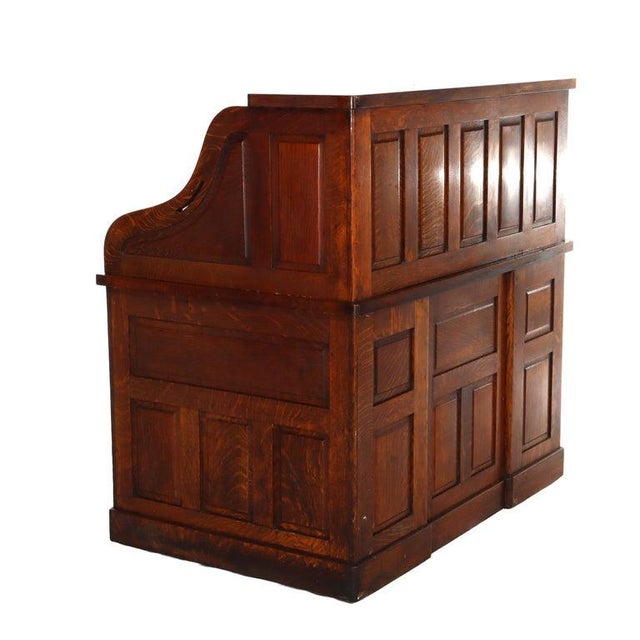 Wood Antique Standard Raised Panel Oak S-Roll Top Desk With Full Interior C1910 For Sale - Image 7 of 10