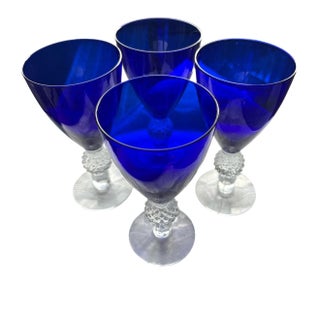 Vintage Morgantown Glass Ritz Blue Cobalt Golf Ball Tumbler, Wine Glass, Water Goblet, Goblet Stems - Set of 4 For Sale