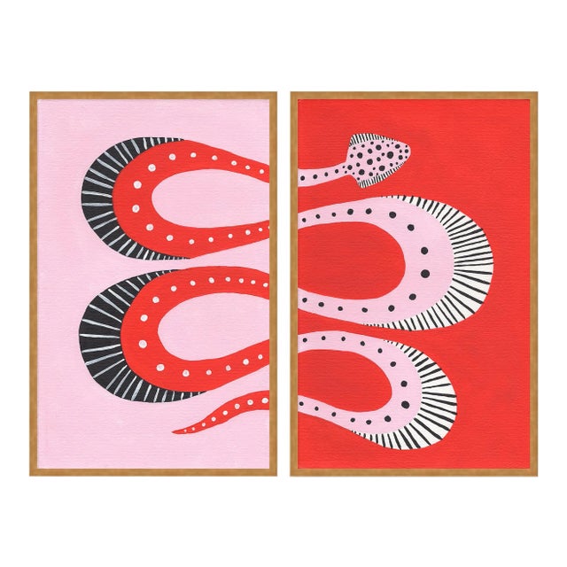 Cherry Pop Diptych by Willa Heart in Gold Frame, Medium Art Print For Sale