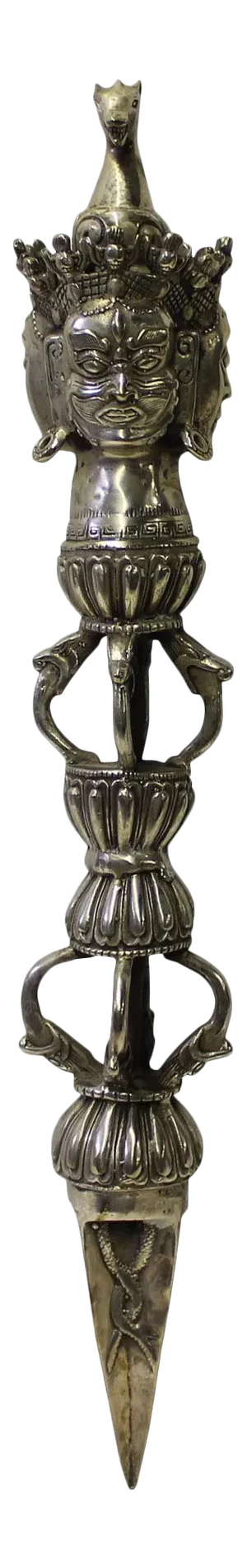 Chinese Tibetan Silver Color Ritual Phurba Mahakala Accent Figure