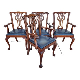 Councill Chippendale Mahogany & Leather Dining Chairs Set of 4 For Sale