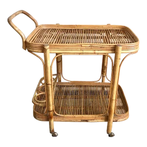 Mid Century Pencil Reed Rattan Bar Cart