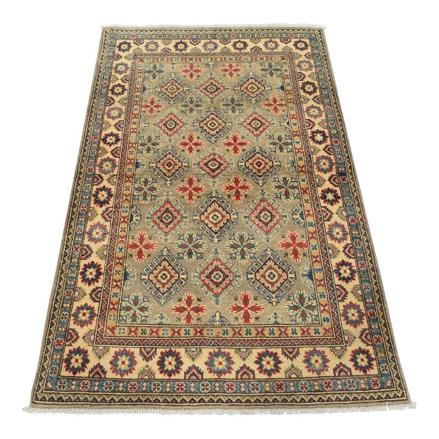 Kazak Rug 3’11” X 6′ Gray Wool Tribal Hand-Knotted Oriental Carpet For Sale