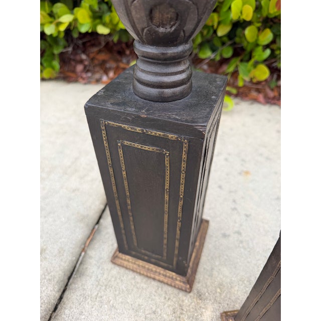 Vintage Hand-Carved Wood Obelisks With Hand-Applied Brass, Signed d.j., Set of 3 For Sale - Image 11 of 12