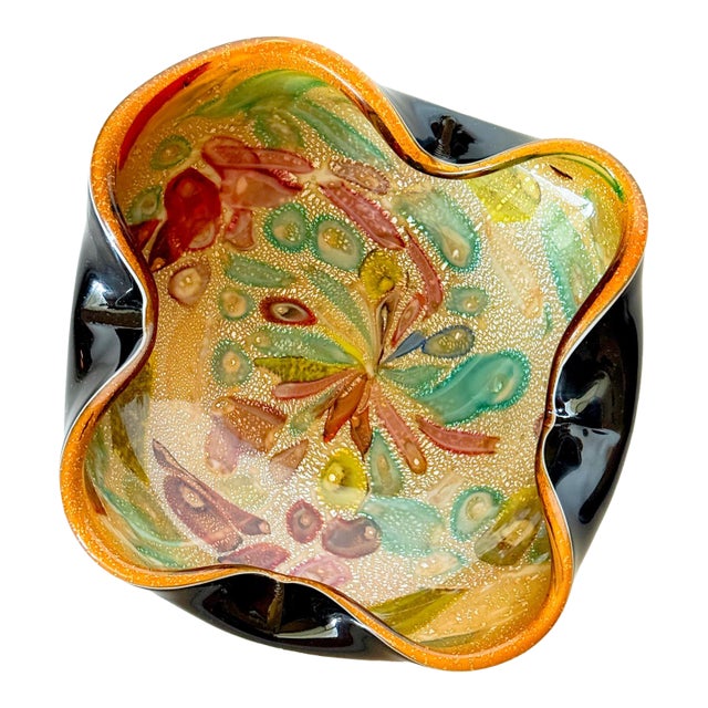 1950s Mid Century Modernist Italian Multicolor Confetti Murano Style Art Glass Freeform Decorative Bowl For Sale