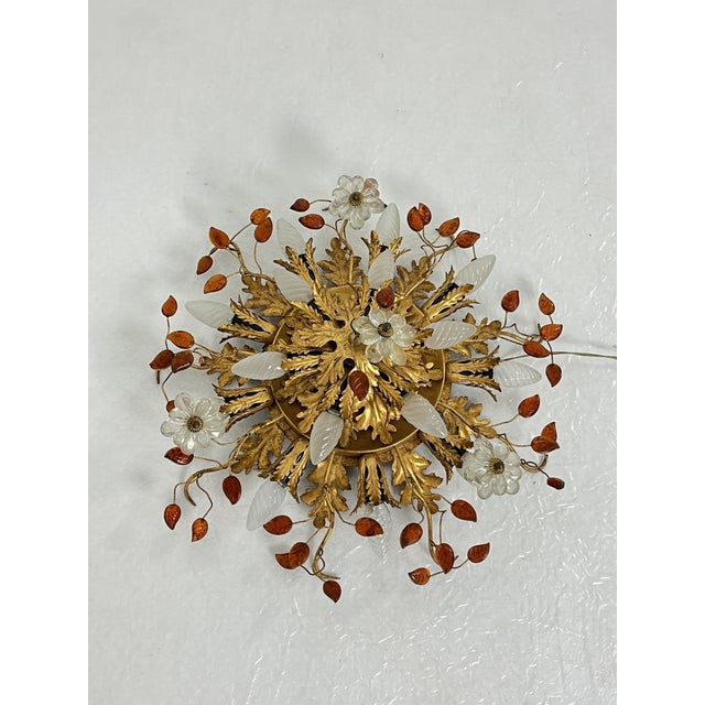 Large 15-Light Ceiling Lamp in Gold-Plated Wrought Iron and Colored Crystals from Banci Firenze, 1980s For Sale - Image 13 of 13