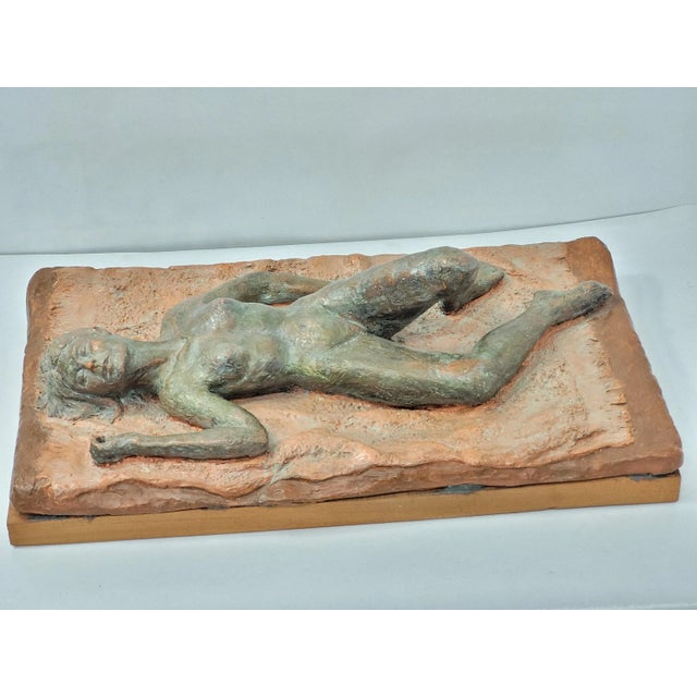 Vintage Clay Art Nude Sculpture Women Laying on Blanket Sleeping Bronze Look Table Top Statue Wall hanging Signed R.N....