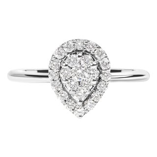 .925 Sterling Silver 3/8 Cttw Lab Grown Diamond Cluster and Halo Pear Promise Ring (G-H Color, VS2-SI1 Clarity) - Size 6 For Sale
