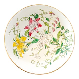 1960's Chinese Export Tiger Lily Botanical Porcelain Bowl 10.75” For Sale