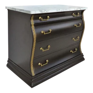 Late 20th Century Marble Top Serpentine Front Chest of Drawers, Greek Key, Brass Hardware