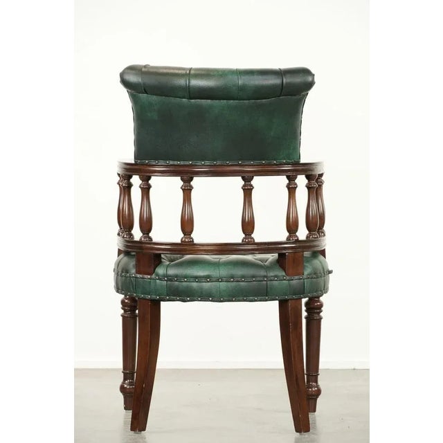 Chesterfield Office Chair in Green Flamed Cowhide Leather For Sale - Image 4 of 14
