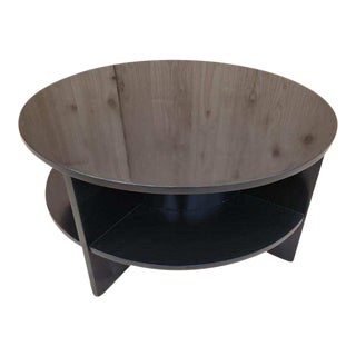 Art Deco Black Lacquer Wood 2 Tier Round Cocktail Table With Storage For Sale