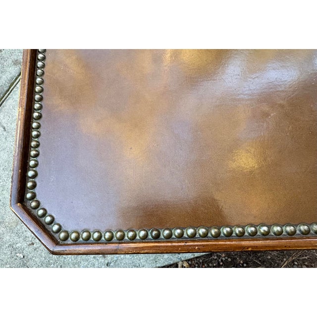 Wood Antique Leather Top Louis XV Style Game Table For Sale - Image 7 of 12