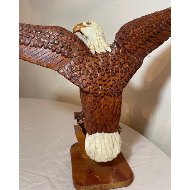 1970s Vintage Hand Carved Wood Folk Art American Bald Eagle Bird Sculpture Statue For Sale - Image 5 of 12