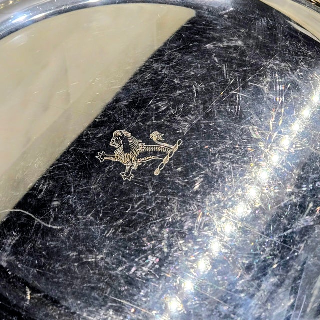 Vintage Prill Silver Co. 12" Silverplate Gallery Tray With Lion Crest, Beaded Rim & Paw Feet For Sale - Image 4 of 8
