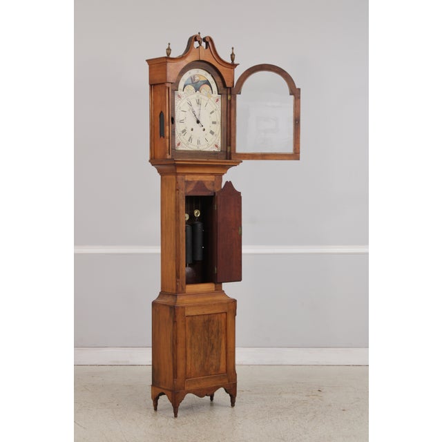 Period American Cherry Tall Cased Grandfather Clock For Sale - Image 4 of 18