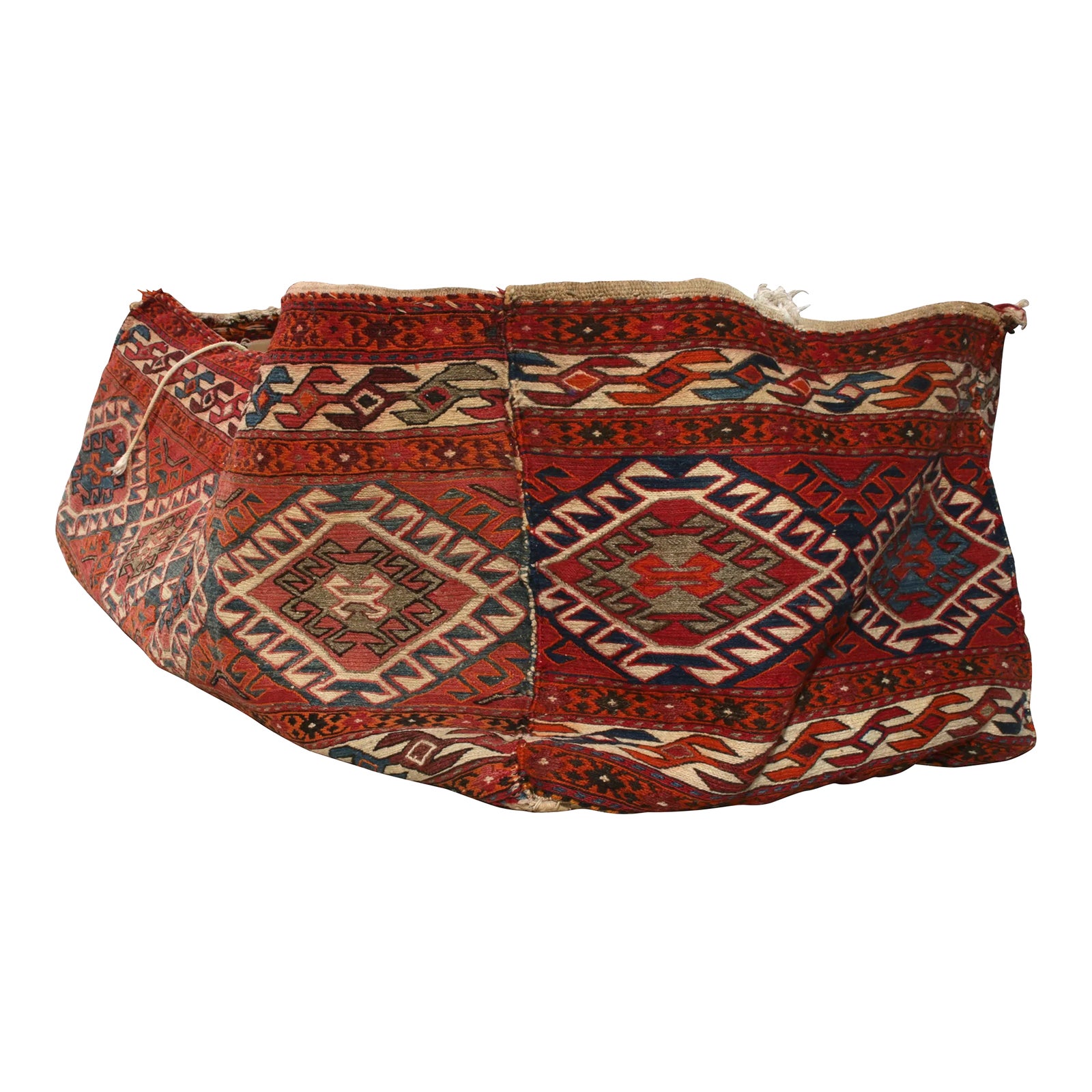 Mid-Century Persian Kilim Bag Rug in a Blue, Red, White Geometric ...