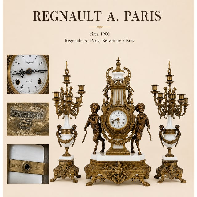 Regnault À Paris, Signed. Circa 1890. Garniture Gilt Bronze For Sale - Image 6 of 8