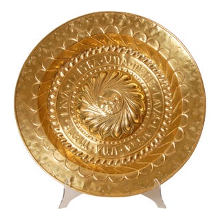 18th Century Gold Wall Plate Brass Alms Dish Lamb of God Italian Basin Bowl Brass XLarge For Sale