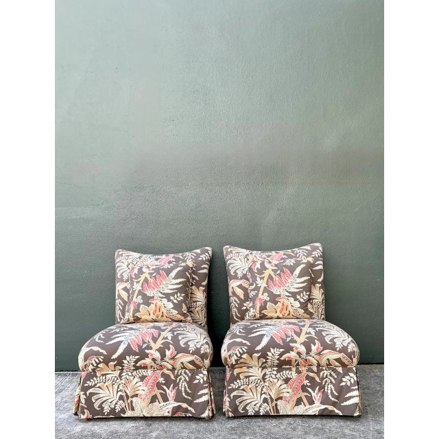 Brunschwig & Fils Brunschwig and Fils “Seychelles” Cotton Print Slipper Chairs For Sale - Image 4 of 12