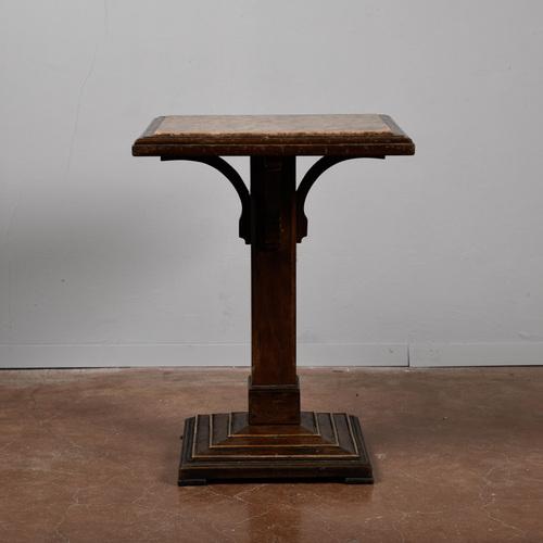 Square table with marble top, base with copper footrest, measures 60.5 x 60.5 x h 80. Table style category dimensions:...
