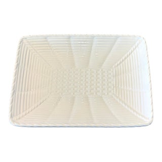 Large White Serving Platter With Basket Weave Design For Sale