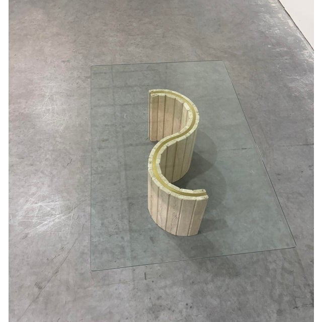 Late 20th Century Postmod Italian Marble & Brass Glass Coffee Table For Sale - Image 5 of 10