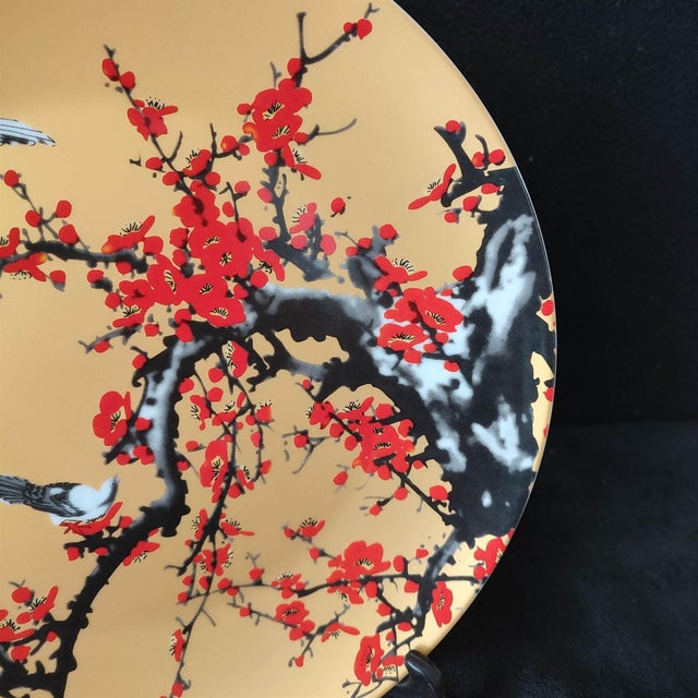 White Chinese Ceramic Plate,Yellow Glaze Porcelain Plate Hand Painted Flowers and Birds Pattern For Sale - Image 8 of 10