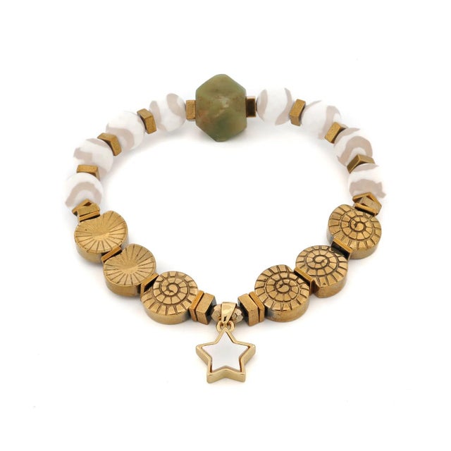 Metal Spiritual Star Tibetan Agate & Jade Bracelet For Sale - Image 7 of 7