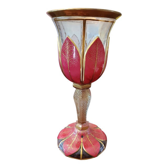 Antique Bohemian Glass Moser Crystal Overlay Stem Glass For Sale