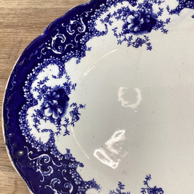 Rustic Antique W Adams Rosetta Flow Blue or Blue Transferware Large 15” Platter For Sale - Image 3 of 11