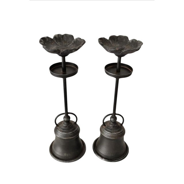 Vintage Wrought Iron Tall Sculptural Flower Shaped Candle Holder ~ Pair For Sale - Image 10 of 10