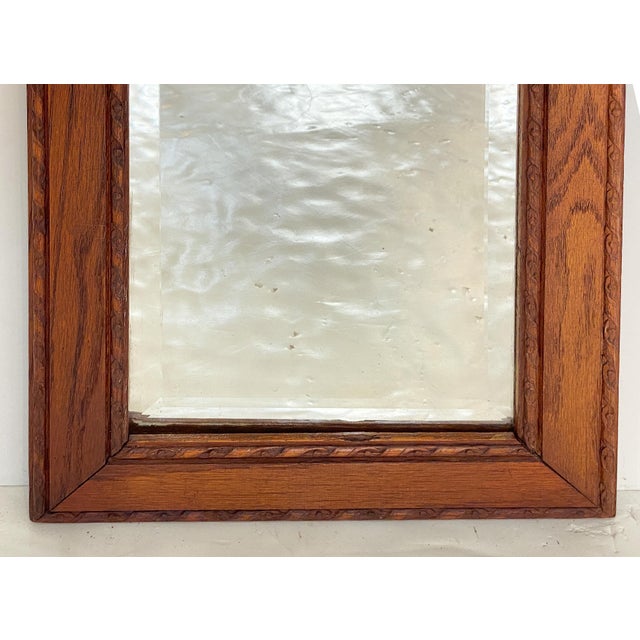 Wood English Rectangular Beveled Wall Mirror With Oak Frame (H 34 1/4 X W 13 1/2) For Sale - Image 7 of 8