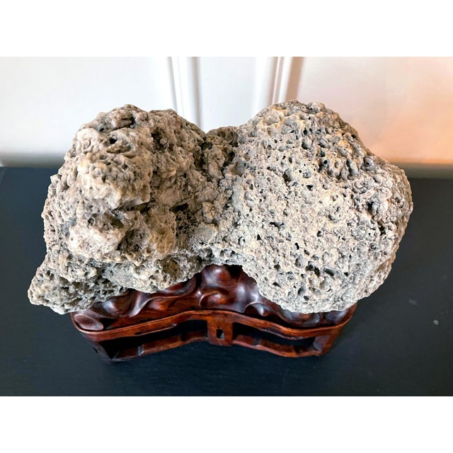 Wood Rare Chinese Kun Scholar Stone on Display Stand For Sale - Image 7 of 18