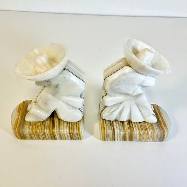 1970s 1970s Vintage Boho Chic Mexican Alabaster Hombre Bookends - A Pair. For Sale - Image 5 of 10