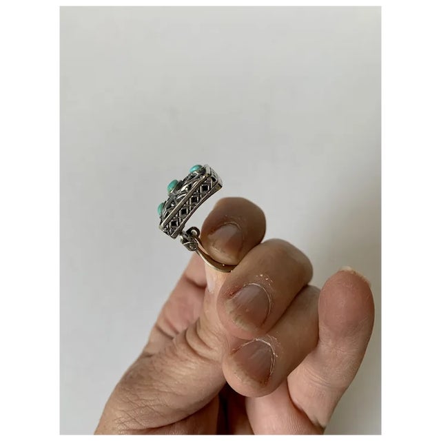 Metal Late 20th Century Sterling and Turquoise Clip-On Earrings, A Pair For Sale - Image 7 of 12