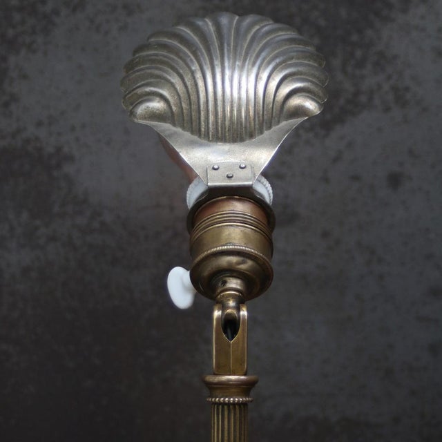 Gold Empire French Brass Desk Lamp with Brass Nickel Plated Shell Shade For Sale - Image 8 of 12