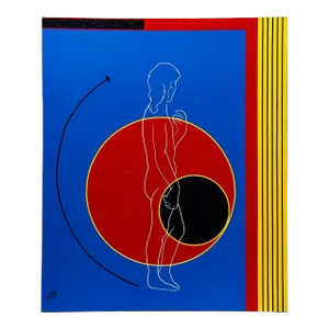 Post Modern Geometric Figural Acrylic on Canvas Signed Ab, 1980