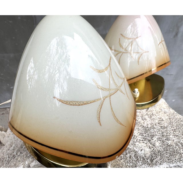1950s Austrian Brass and Hand-Painted Glass Table Lamps by Rupert Nikoll, 1950s, Set of 2 For Sale - Image 5 of 17