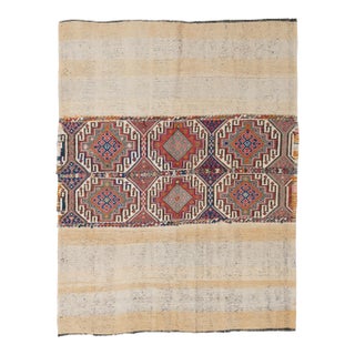 Embroidered Turkish Vintage Kilim Rug - 5`0″ X 6`1″ For Sale
