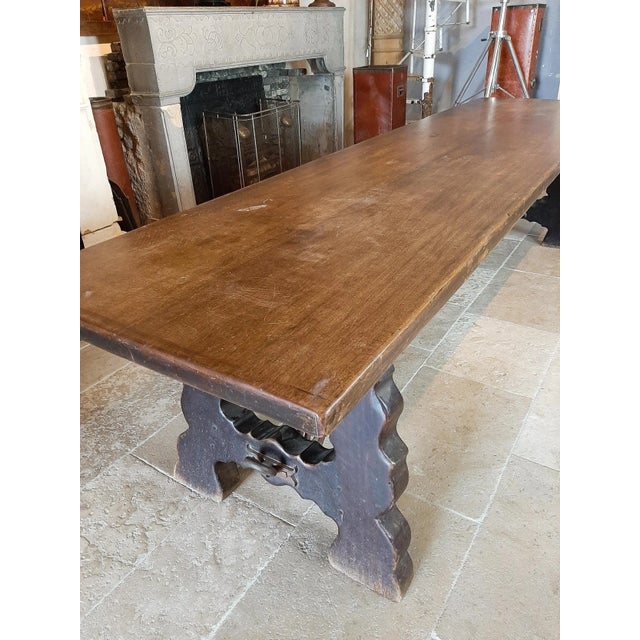 Antique Spanish Wooden Dining Table with Hand-Forged Iron Support For Sale - Image 6 of 8