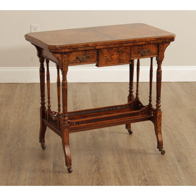 Fine Quality Antique 19th Century Flip Top Game Table With Book Matched Burl Walnut Veneered Top With Inlays, Opening To...